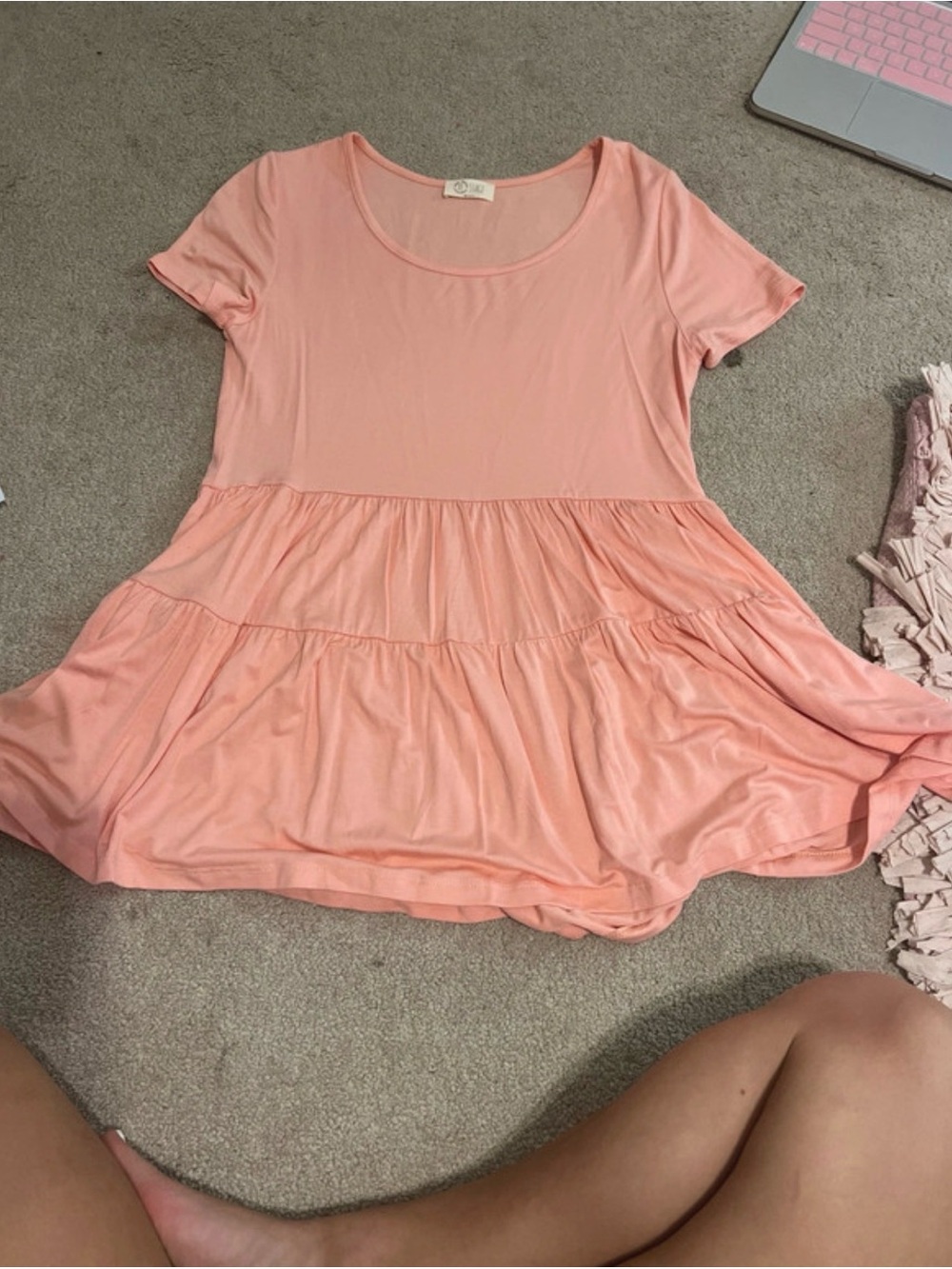 women Short Sleeve Tiered Dress - Pink